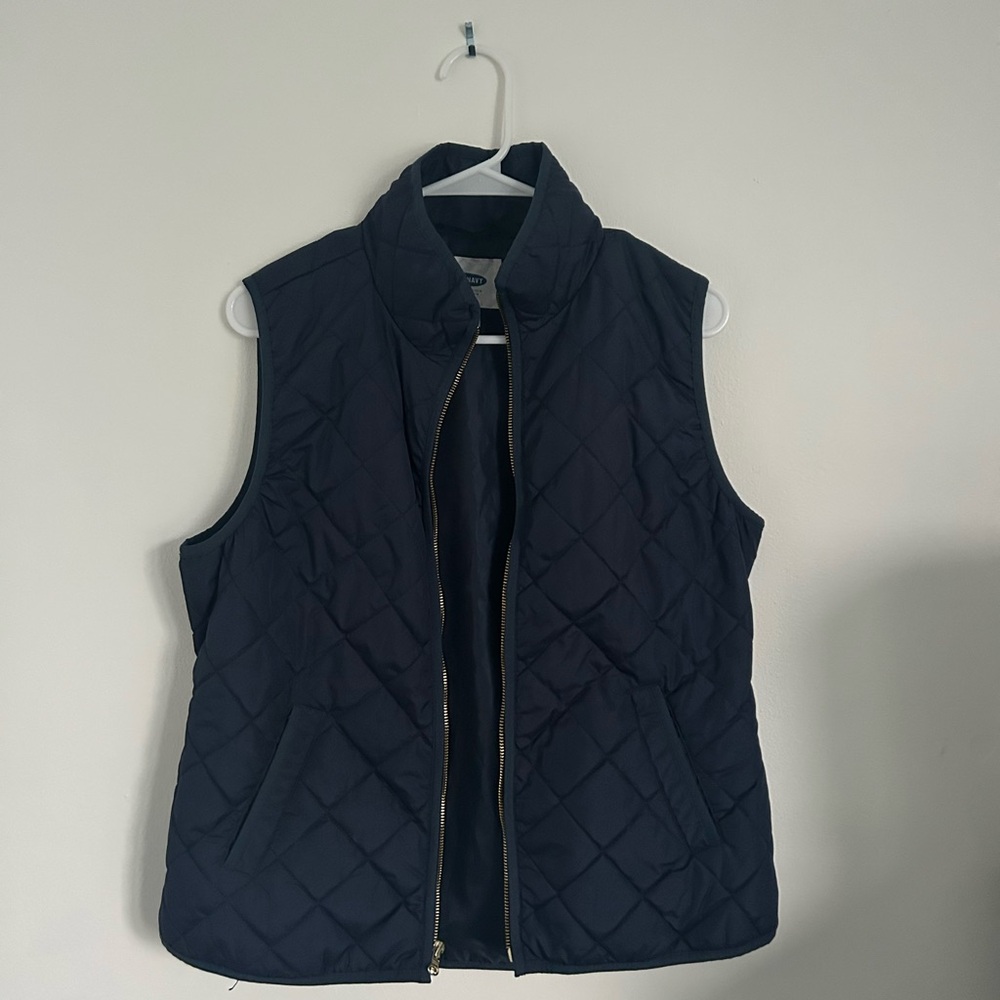 Old Navy Black Quilted Vest with Stand-Up Collar